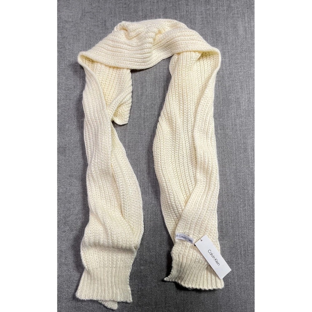 Calvin Klein Scarf Womens Cream Textured Chunky Knit Outdoor Winter Rectangle